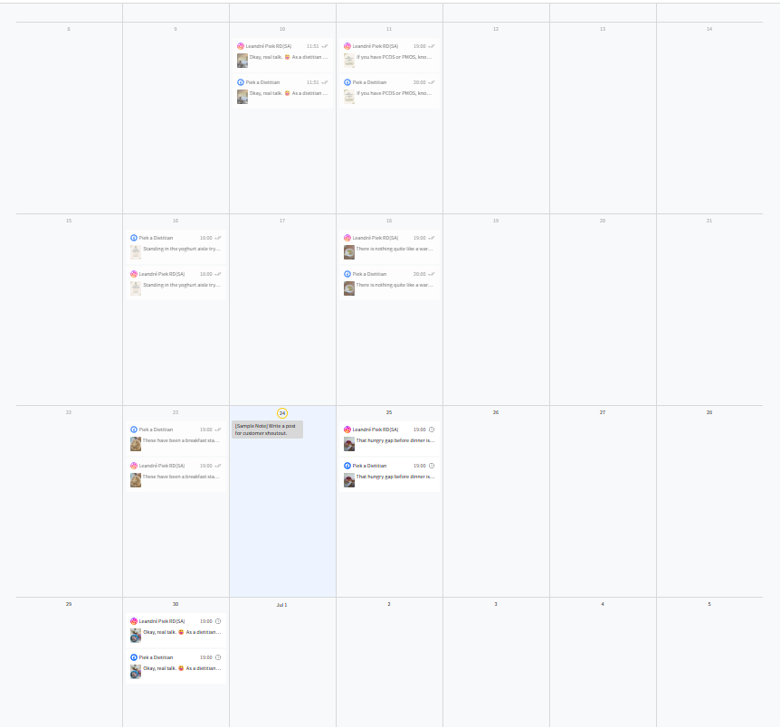 Piek a Dietitian June 2026 content calendar